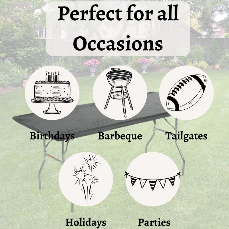 Kwik-Covers 8' Rectangle Plastic Table Covers 30" x 96", Bundle of 5 (Black) - Image 5